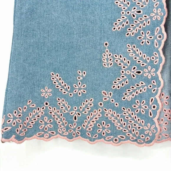 NWT Driftwood Serena Denim Maxi Skirt Sz 32 Blue Pink Eyelet Embroidered Slit‎ - Picture 7 of 14